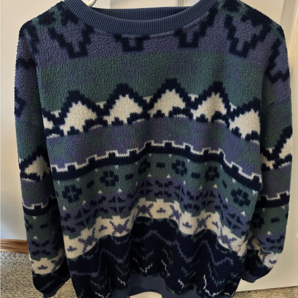 Cozy Blue and Green Patterned Sweater